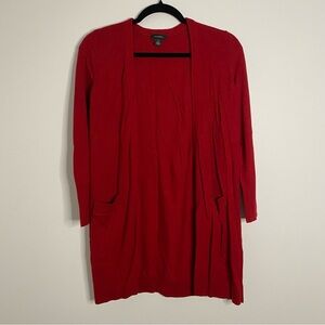 Halogen Women's SZ Petite Small Red Open Front Ribbed Sleeves Pockets Cardigan